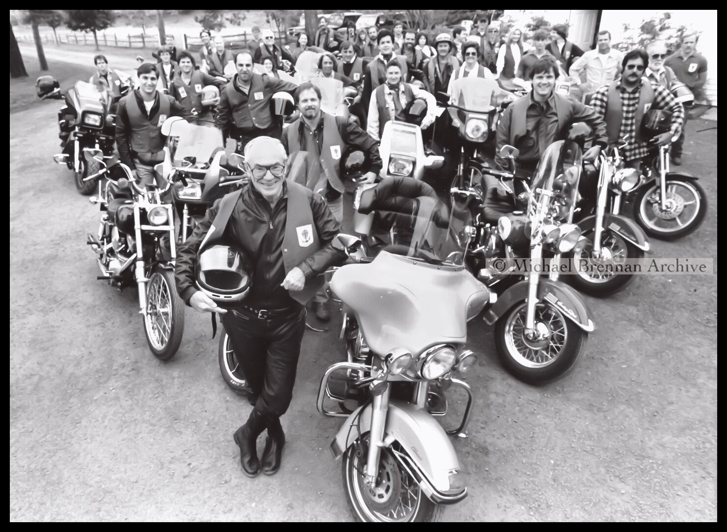 Malcolm Forbes with Motorcycling Companions — Bedminster, New Jersey · Apr 15, 1989