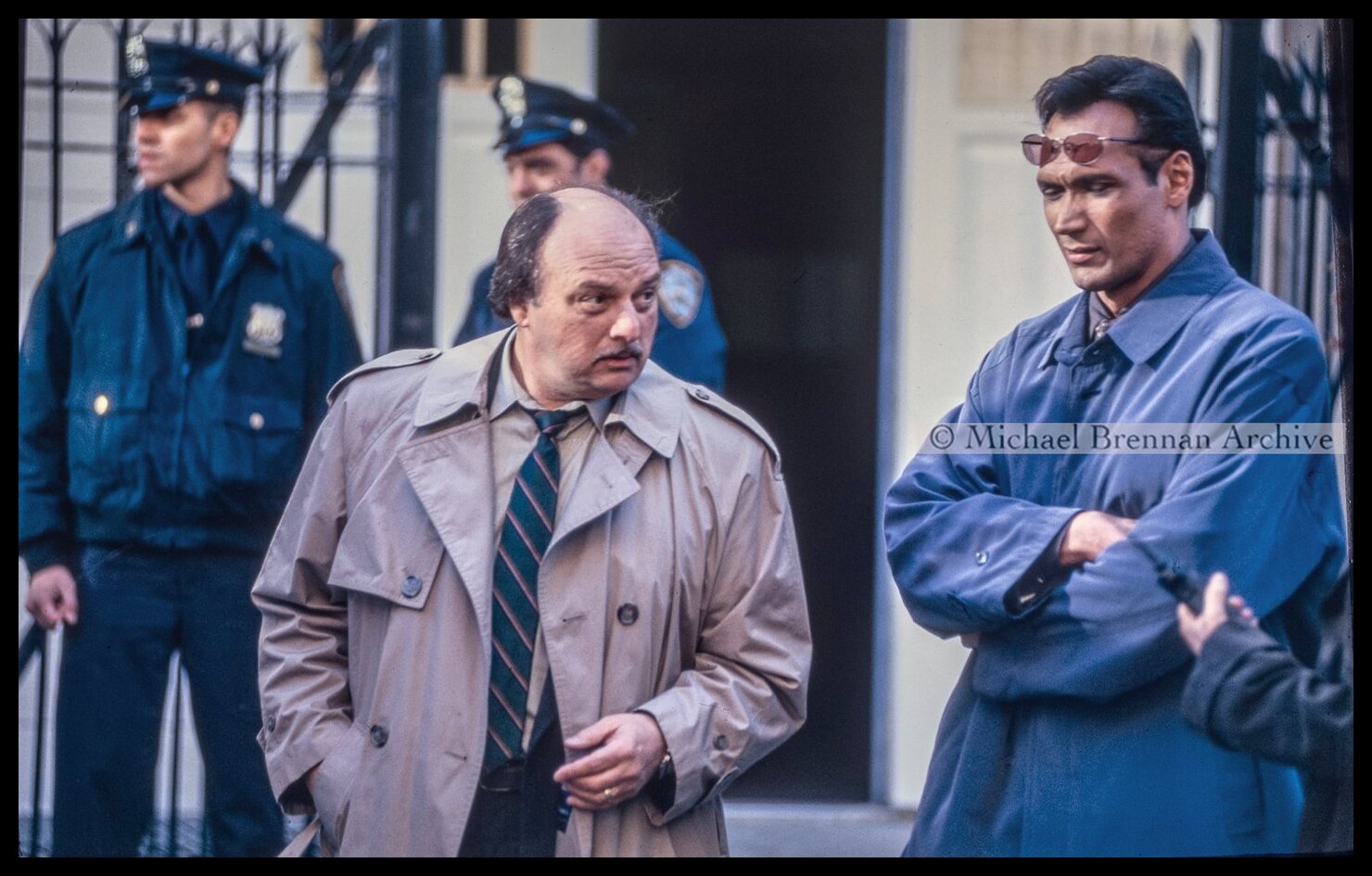 Dennis Franz and Jimmy Smits on Set — New York · 1995