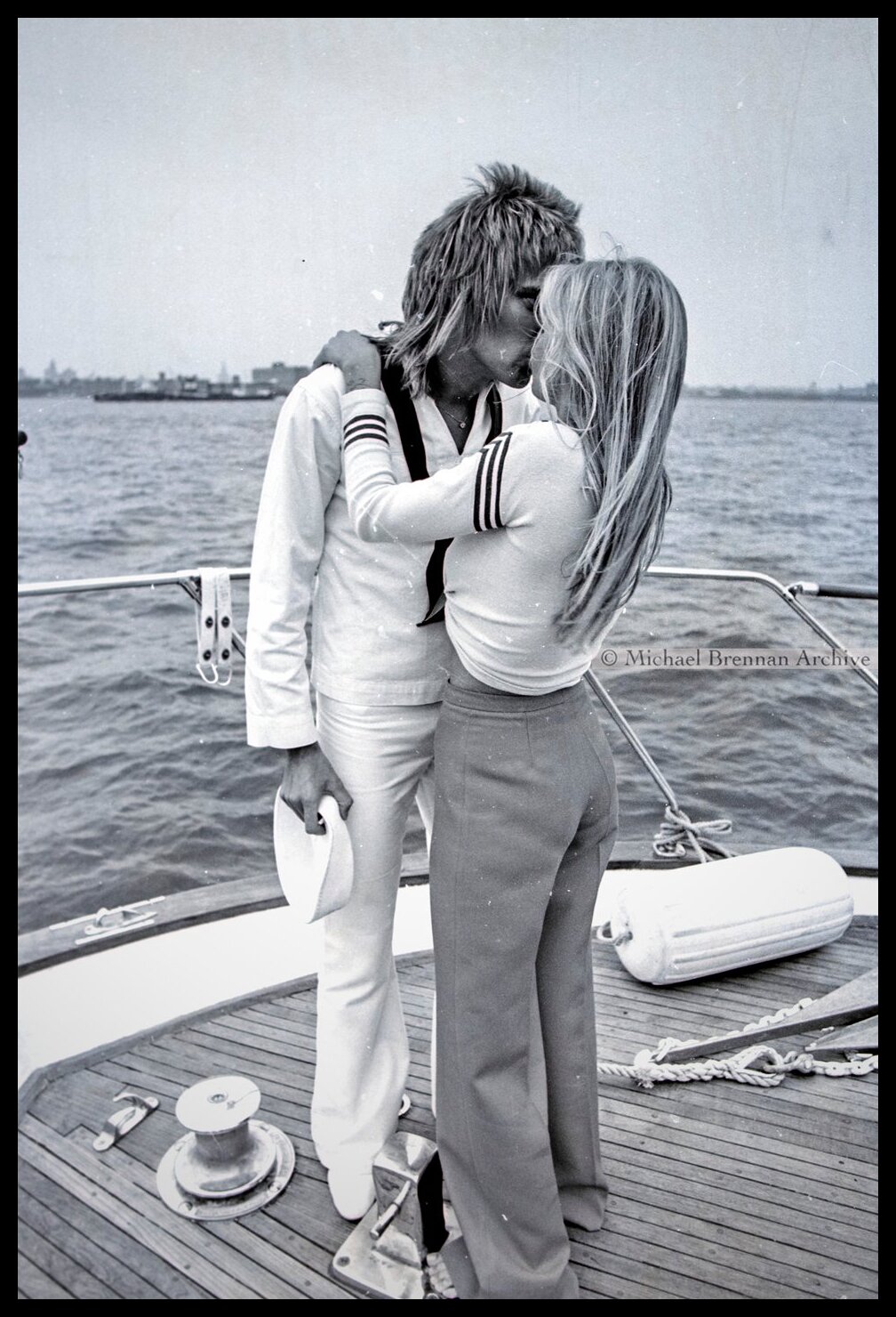 Rod Stewart and Britt Ekland Sailing — New York Harbour · Aug 1976